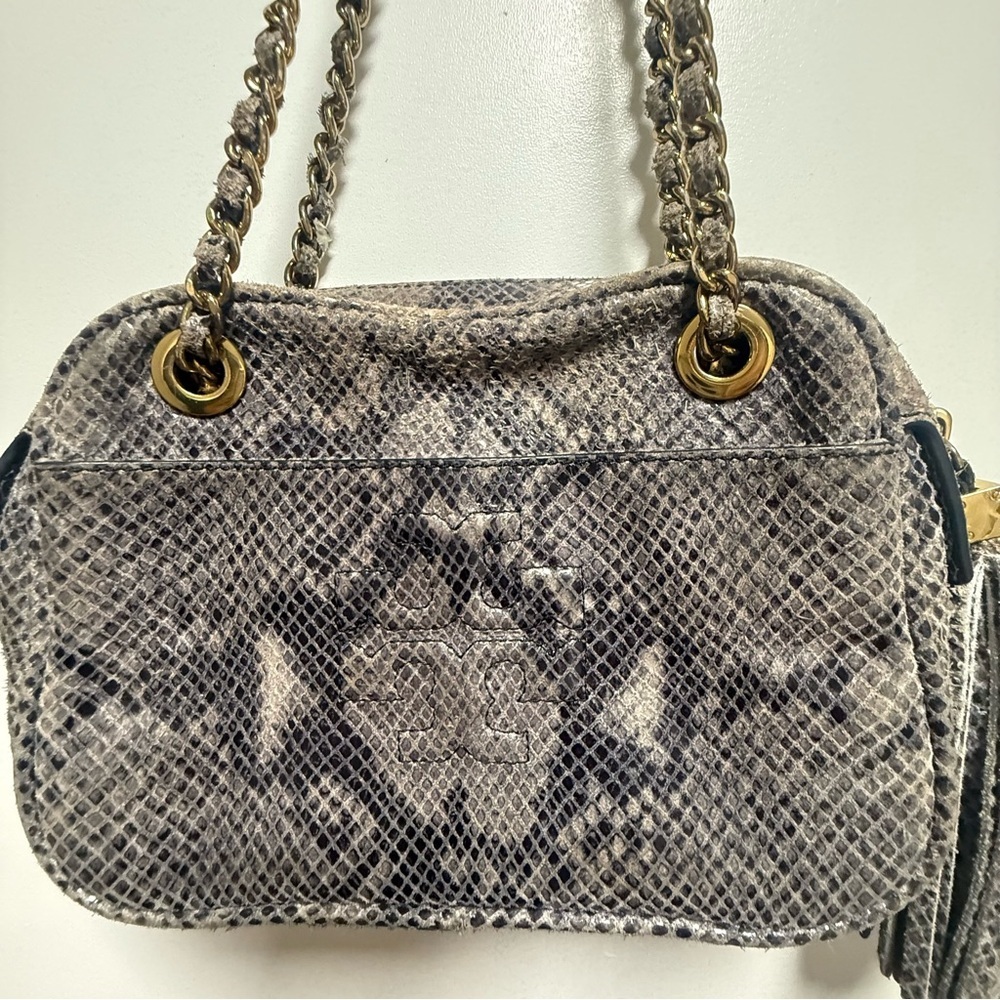 Tory Burch Gray Snakeskin Shoulder Bag - Picture 3 of 12